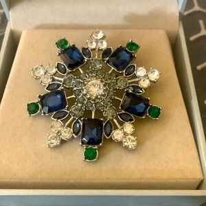 Talbots pin brooch blue aquamarine and rhinestones starburst shape